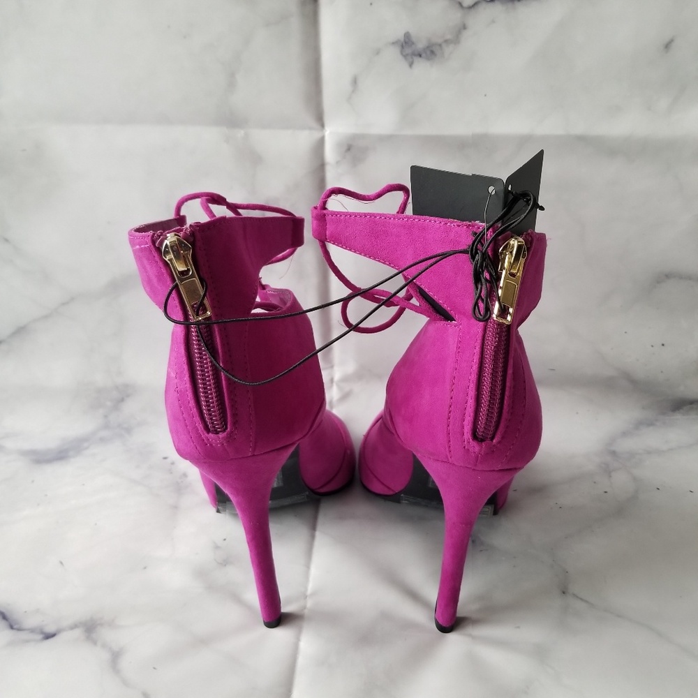 Forever 21 Strappy Fuchsia Lace-Up Heels Sz 7 - Picture 4 of 6
